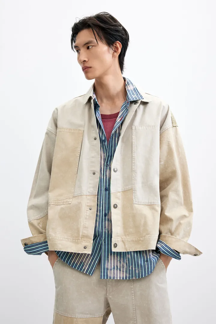 Desigual, Cazadora patchwork degradado, Hombre, Algodon, MarróN, L