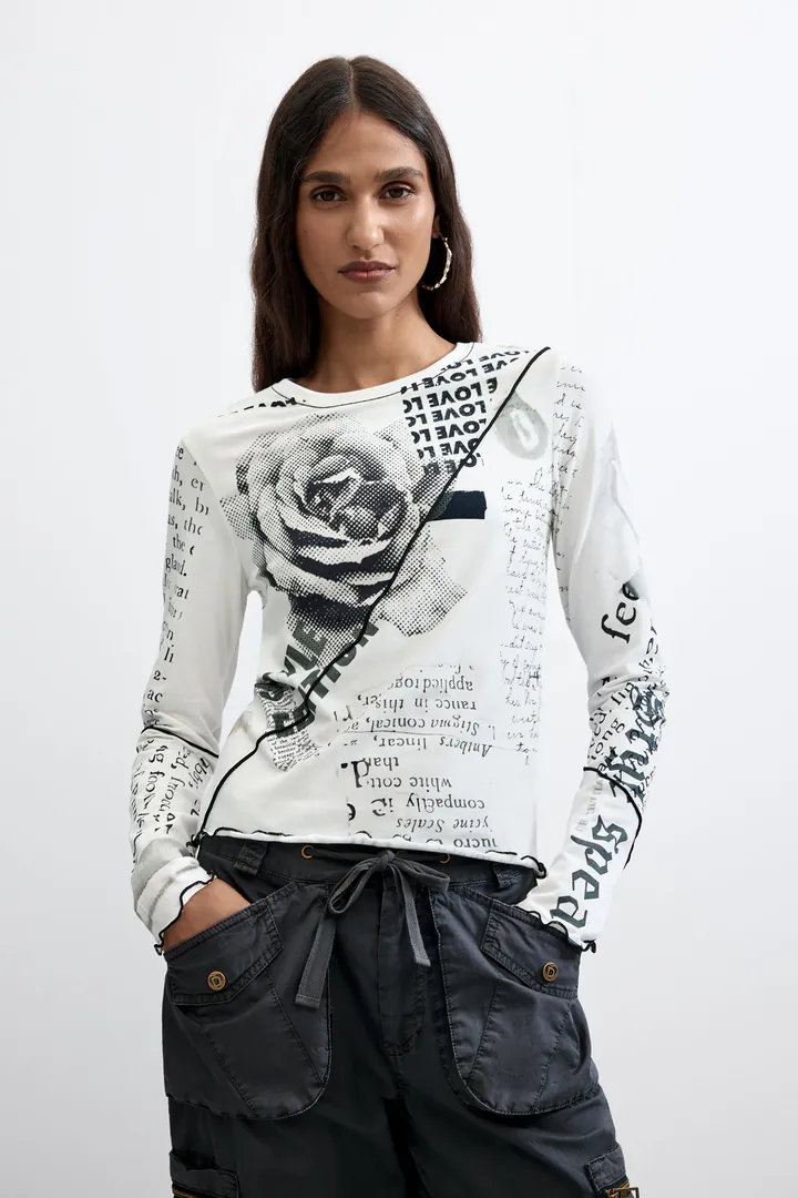 Desigual, Camiseta Estampada 100% Algodón, Mujer, Algodon, Blanco, L