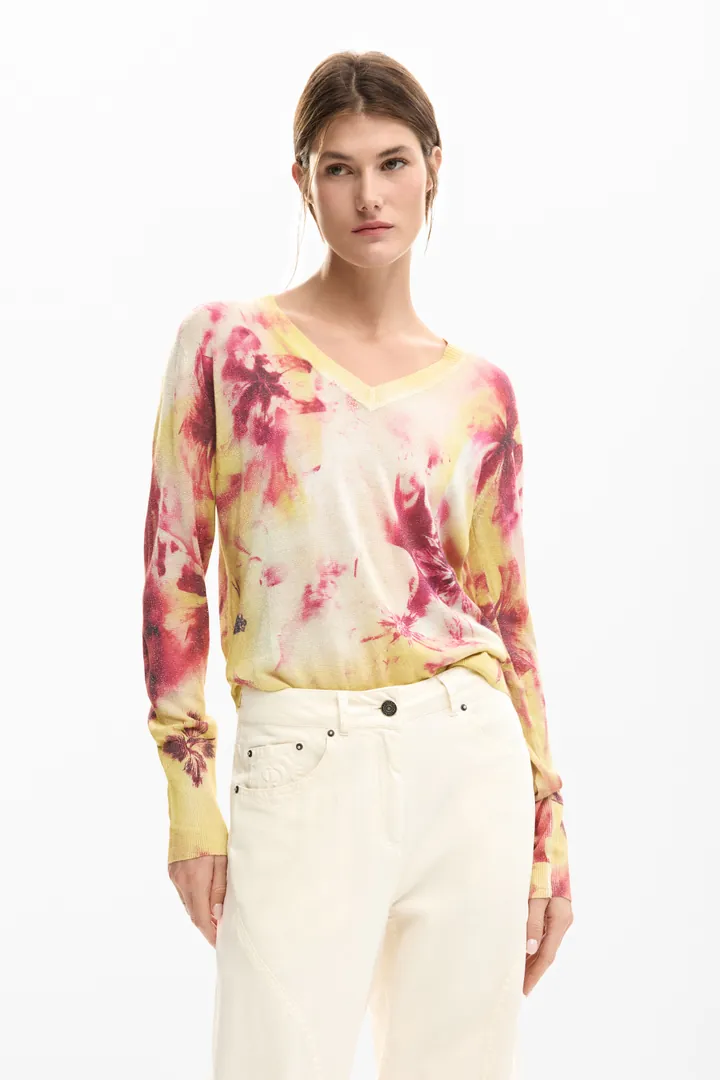Desigual, Jersey fino flores, Mujer, Rojo, L