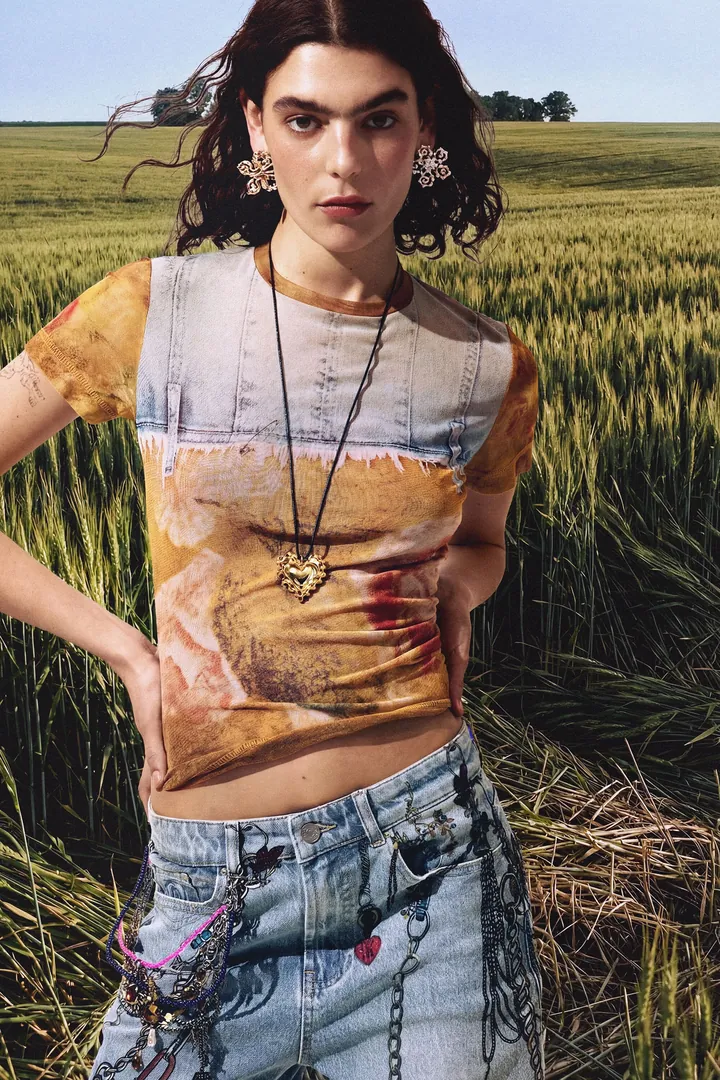 Desigual, Camiseta patchwork, Mujer, Poliester, Amarillo, L