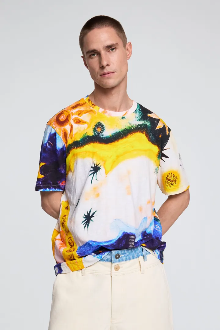 Desigual, Camiseta estampada cosmos, Hombre, Algodon, Azul, L