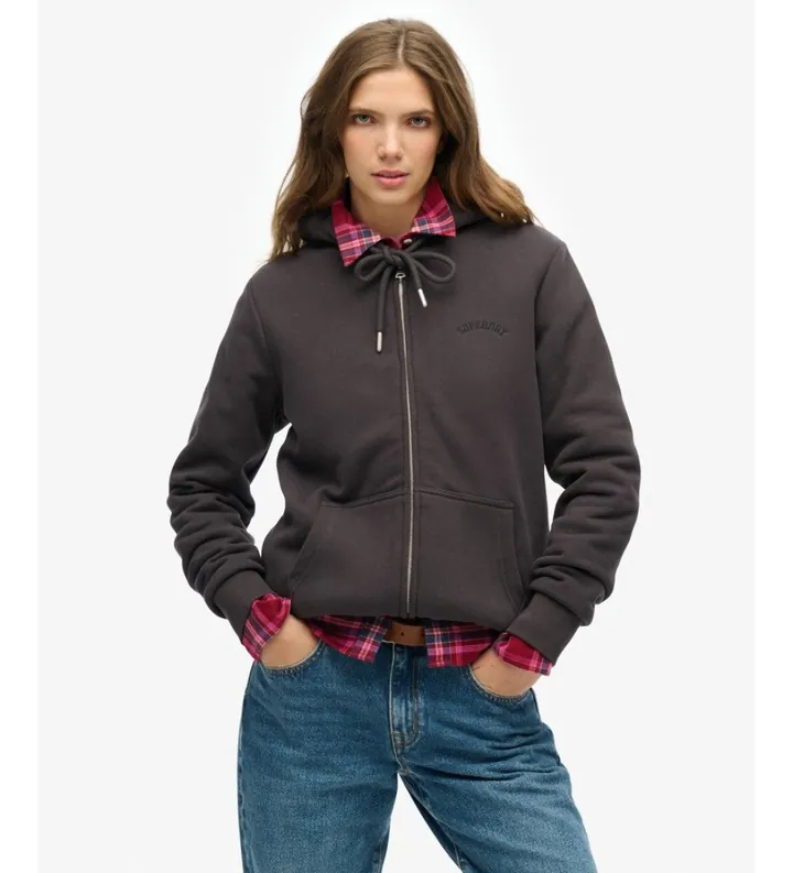 Superdry para mujer. W2012323A Sudadera con capucha Borg Lined Ziphood en negro (L), Casual, Algodón