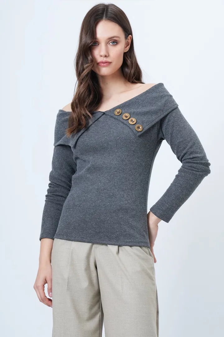Trend Alaçatı Stili Camiseta gris oscuro