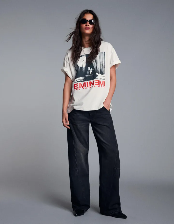 Bershka Camiseta Oversize Eminem Mujer L Blanco Roto