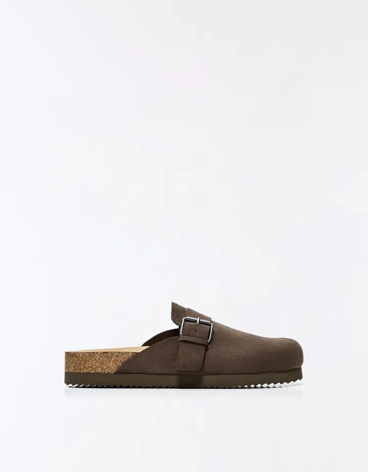 Bershka Zueco Básico Hebilla Hombre 39 Chocolate