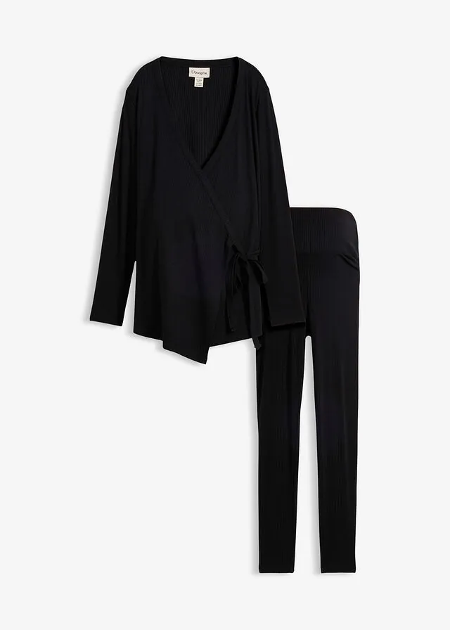 Conjunto de camiseta cruzada premamá con cómodos leggings (2 piezas)