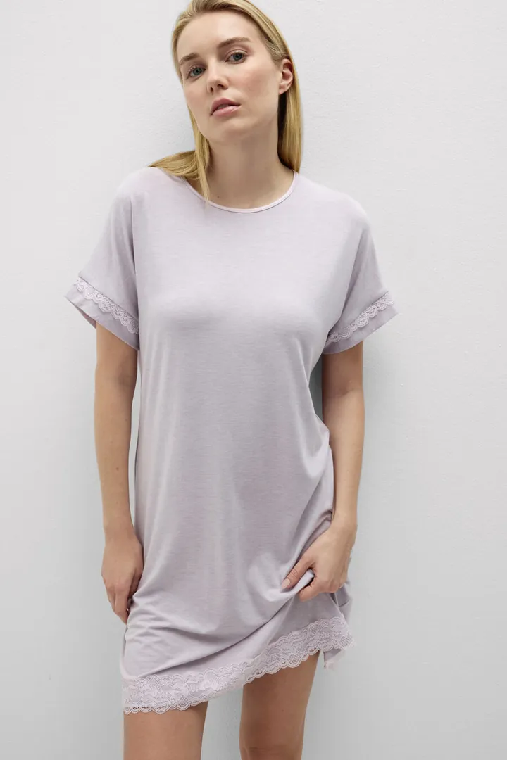 Intimissimi Camisón de Manga Corta con Detalles de Encaje Mujer Azul Tamaño L