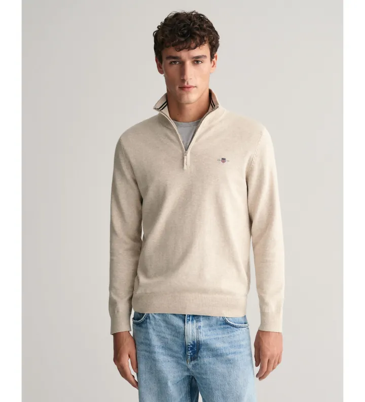 Gant para hombre. 8030564 Jersey de algodón clásico con media cremallera beige (3XL), Casual