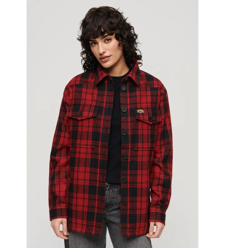 Superdry para mujer. W4010431A Sobrecamisa de borreguillo a cuadros rojo (M), Casual, Lana, Manga larga