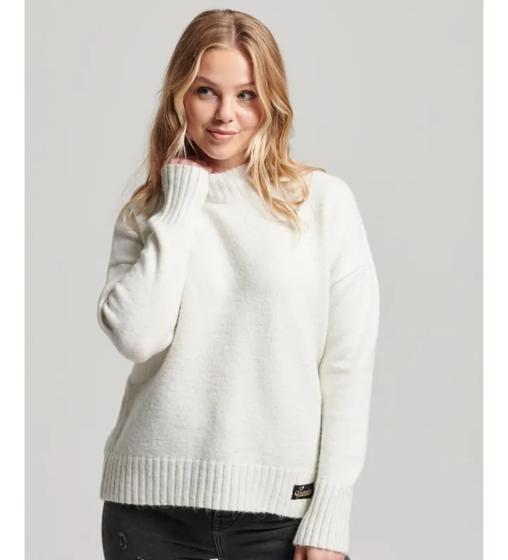 Superdry para mujer. W6110501A Jersey de cuello perkins Essential blanco (L), Casual, Acrílico