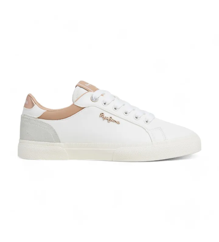 Pepe Jeans para mujer. PLS31588 Zapatillas de piel Kenton Court blanco (36), Plano, Ante, Cordones, Casual