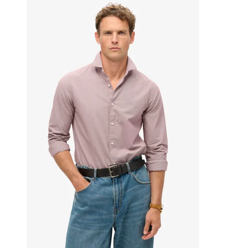 Superdry para hombre. M4010860A Camisa informal de manga larga rosa (M), Casual, Algodón