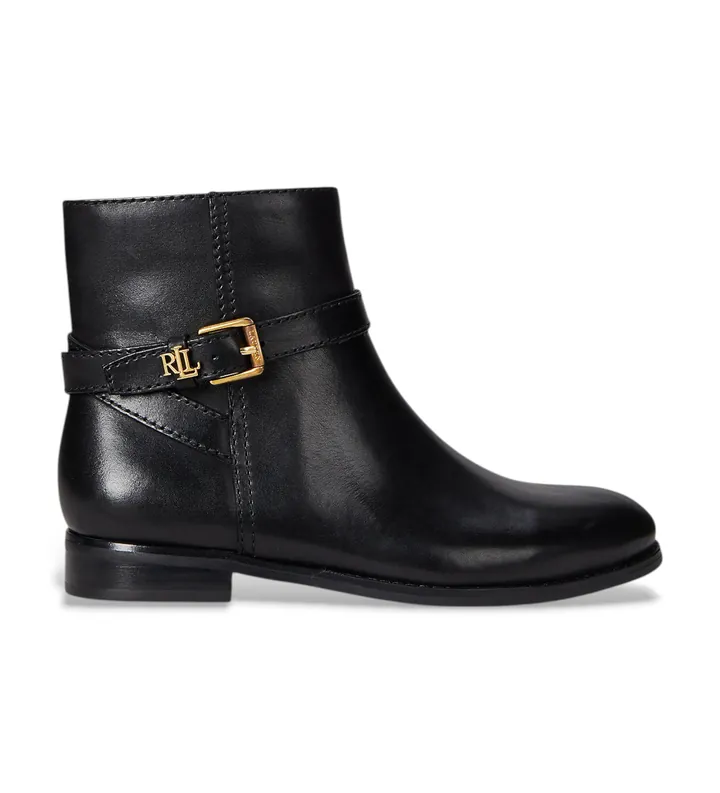 Lauren Ralph Lauren para mujer. 802967768001 Botines de Piel bruñida Brooke II negro (35), Plano, Cremallera, Casual