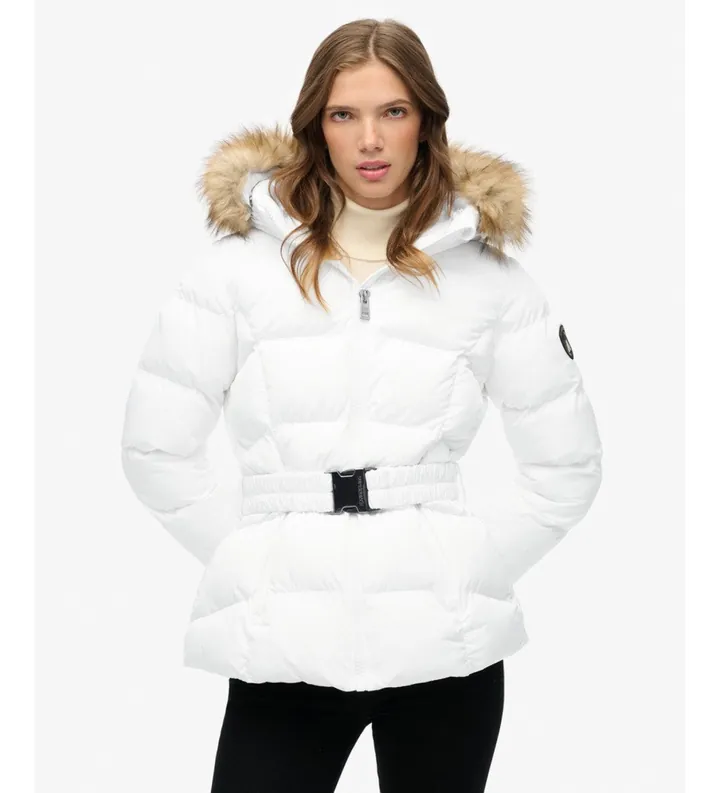 Superdry para mujer. W5011928A Chaqueta Fuji Belted Puffer blanco (L), Casual, Poliéster