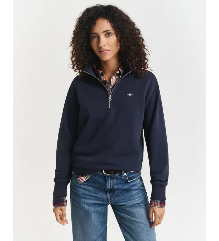 Gant para mujer. 4200561 Sudadera Shield con media cremallera marino (S), Casual, Algodón, Manga larga