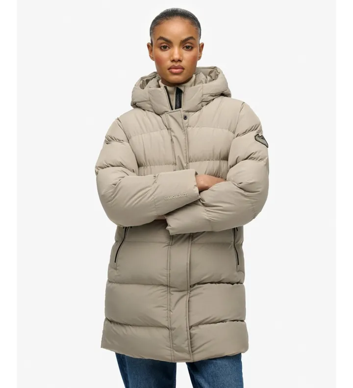Superdry para mujer. W5012003A Abrigo Hooded Sports Puffer Mid beige (M), Casual, Poliéster