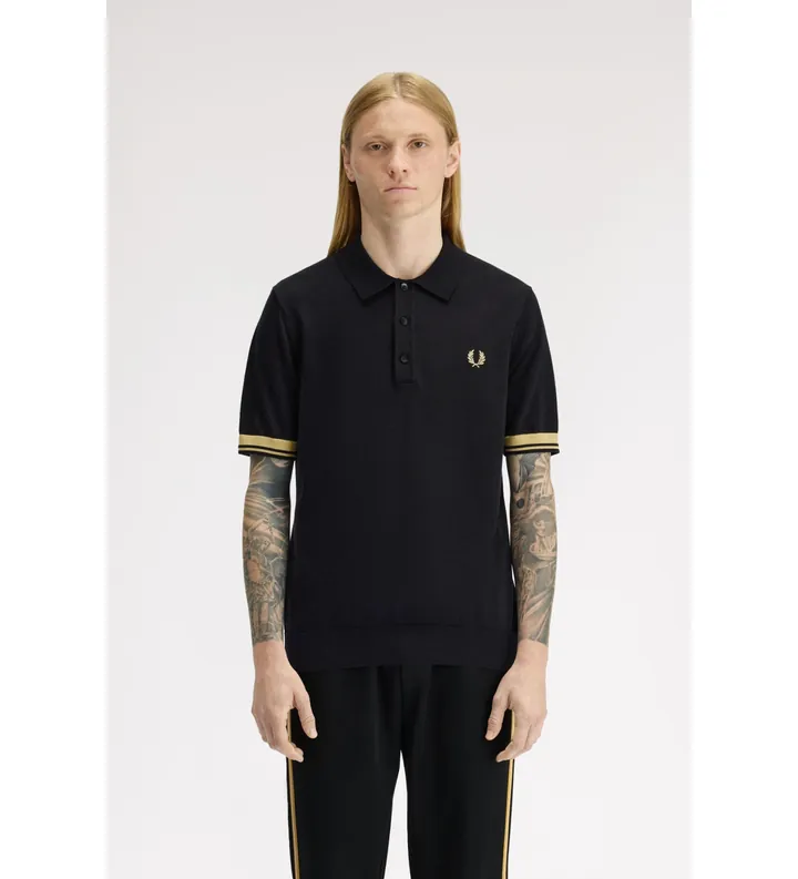 Fred Perry para hombre. K2323 Polo Contraste negro, dorado (L), Casual, Algodón, Manga corta