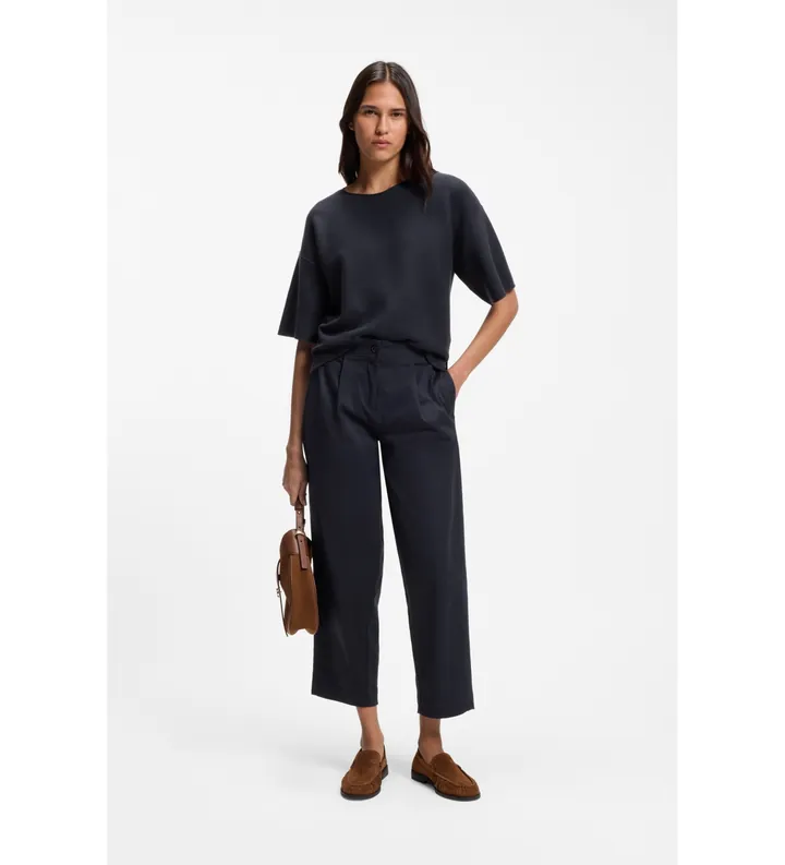 BOSS para mujer. 50556593 Pantalón chino loose fit en sarga de algodón elástico marino (32), Casual