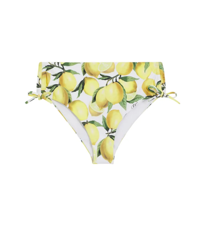 HUGO para mujer. 50561305 Braguita de bikini estampada con colgante con logo apilado amarillo (M), Beachwear, Poliamida