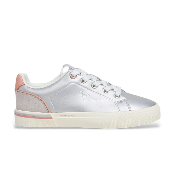 Pepe Jeans para mujer/niña. PGS300004 Zapatillas Kenton Galactic plateado (32), Plata, Plano, Cordones, Casual, moda infantil