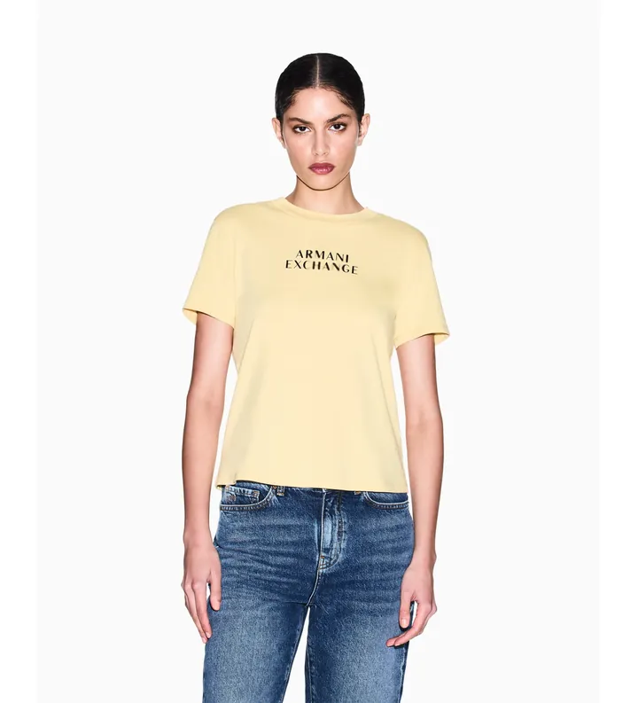 A|X Armani Exchange para mujer. XW002324AF10356U2149 Camiseta de corte regular en jersey de algodón clásico amarillo (M), Casual, Manga cort