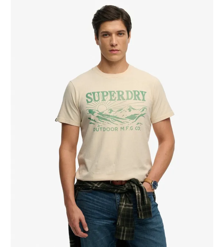 Superdry para hombre. M1012378A Camiseta Retro Outdoor Rlxd beige (L), Casual, Algodón, Manga corta