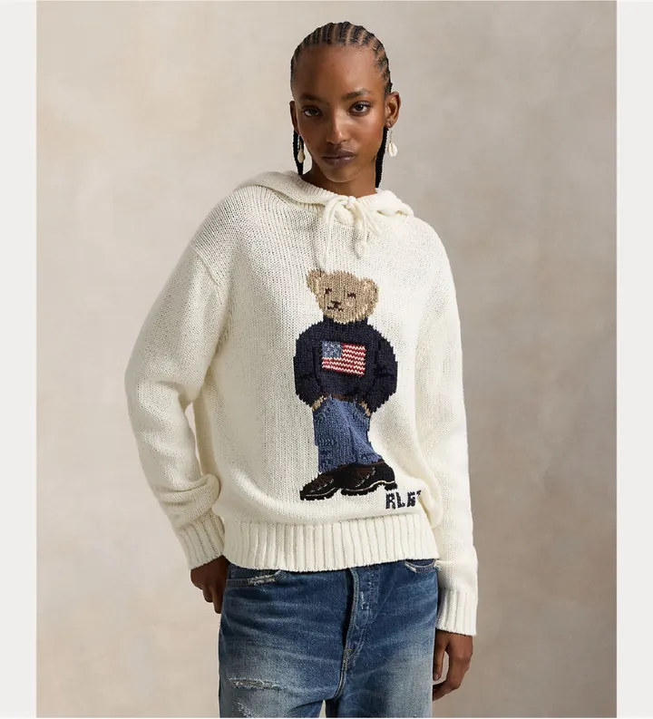 Polo Ralph Lauren para mujer. 211A96253001 Jersey con capucha y Polo Bear blanco roto (M), Casual, Algodón