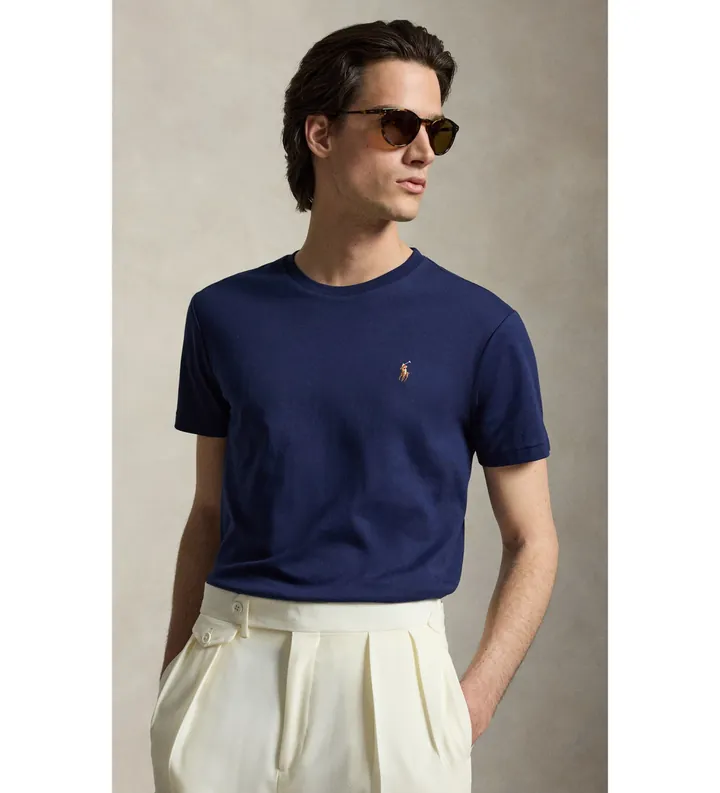 Polo Ralph Lauren para hombre. 710740727003 Camiseta de algodón Custom Slim Fit marino (L), Casual, Manga corta