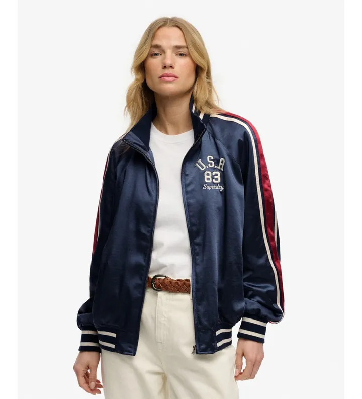 Superdry para mujer. W5012159A Chaqueta Suika azul marino (10), Casual, Poliéster