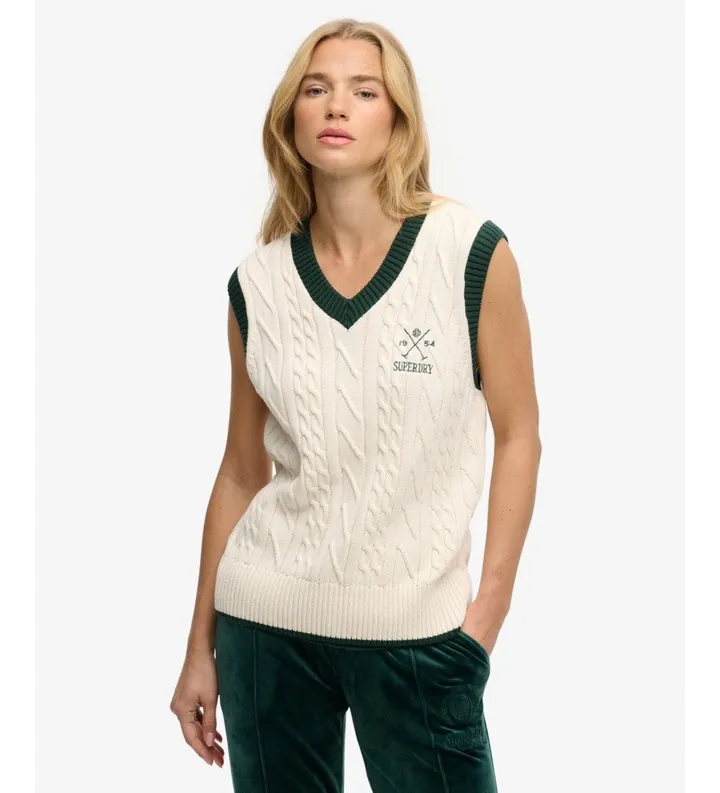 Superdry para mujer. W6110731A Chaleco Heritage blanco roto (M), Casual, Algodón, Sin mangas / Tirantes