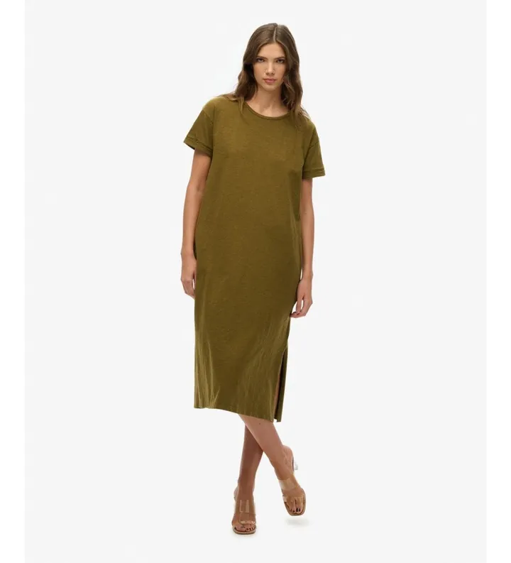 Superdry para mujer. W8011868A Vestido Tone verde (M), Casual, Algodón, Manga corta
