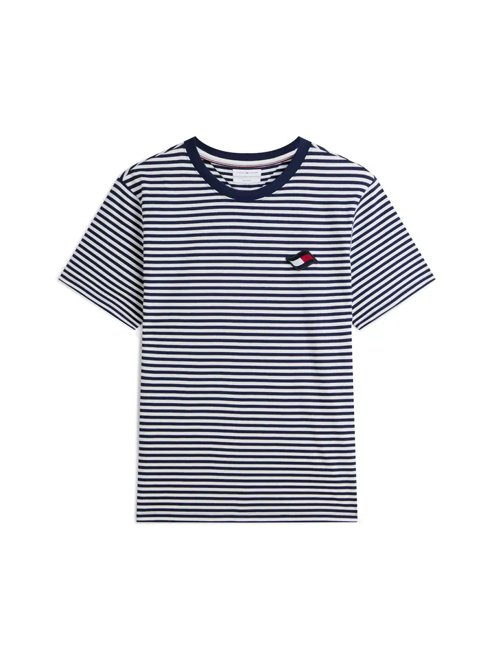 TOMMY HILFIGER Camiseta 'Wavy Flag Patch Stripe' navy / blanco