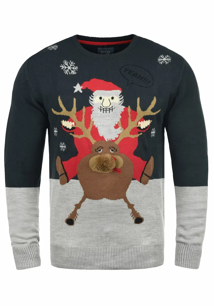 BLEND Jersey 'Rudolph' azul oscuro / gris / rojo / blanco