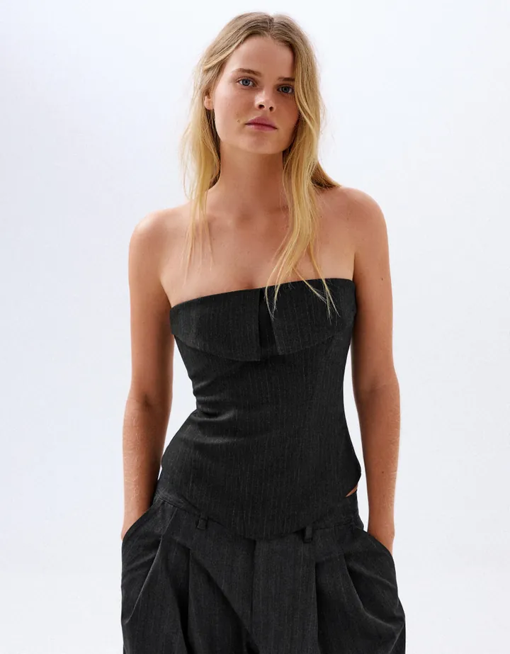 Bershka Top Bandeau Mujer L Gris Oscuro
