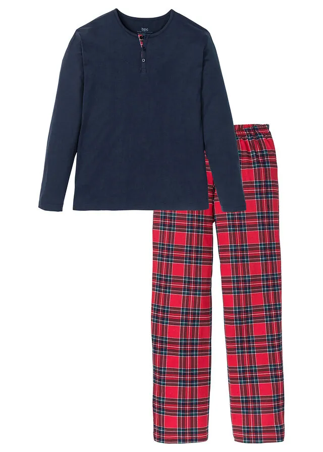 Pijama de algodón puro con botones y mangas largas