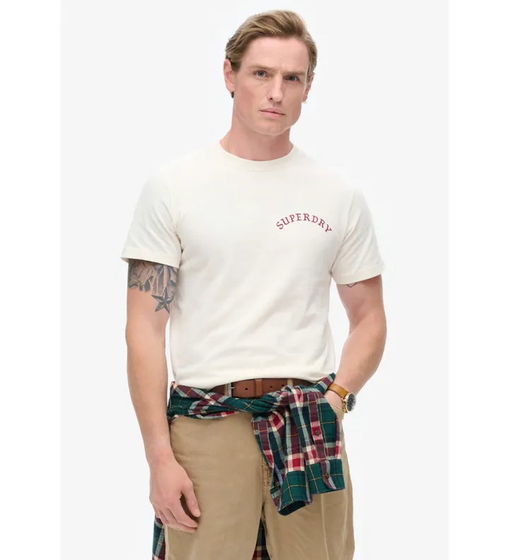 Superdry para hombre. M1012012A Camiseta tatuaje blanco (L), Casual, Algodón, Manga corta