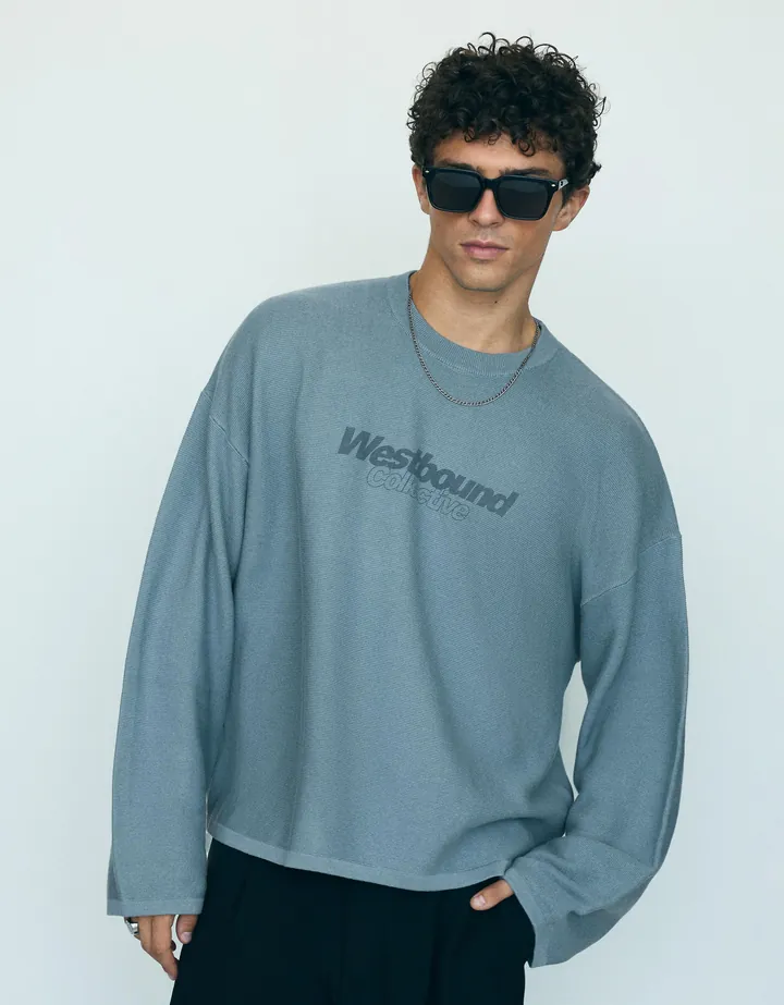 Bershka Jersey Textura Print Hombre L Azul