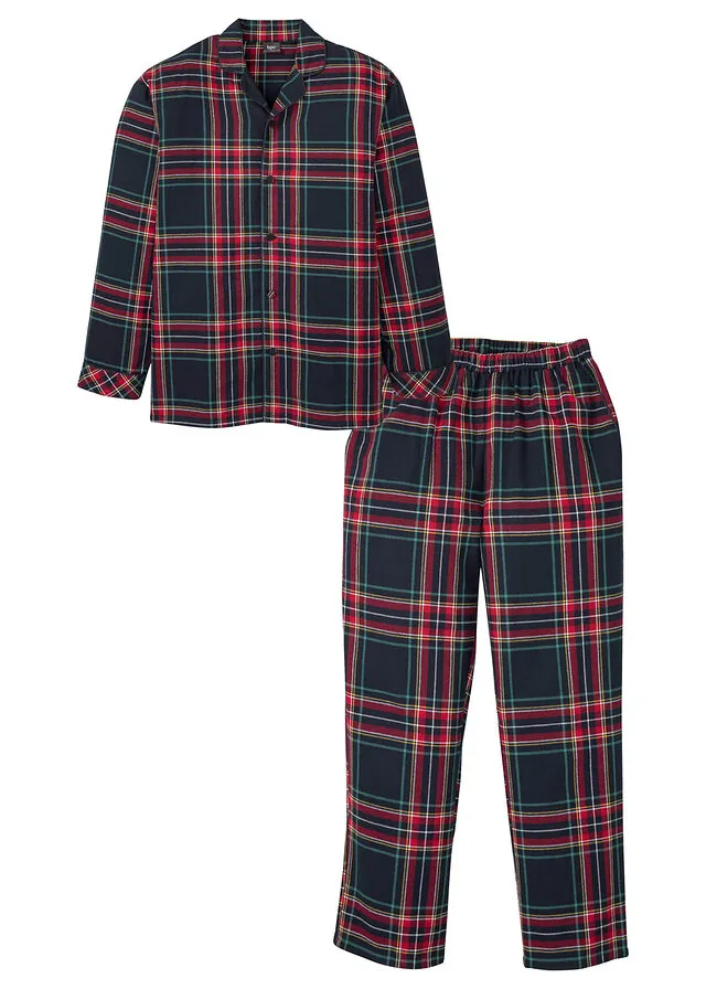 Pijama de franela suave con botones para hombres