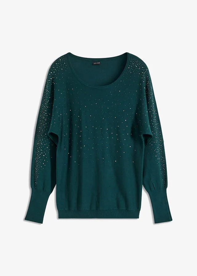 Jersey de punto fino con aplicación de piedras brillantes