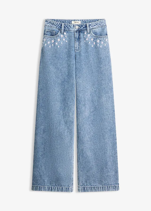 Vaqueros de algodón con talle medio y perneras anchas