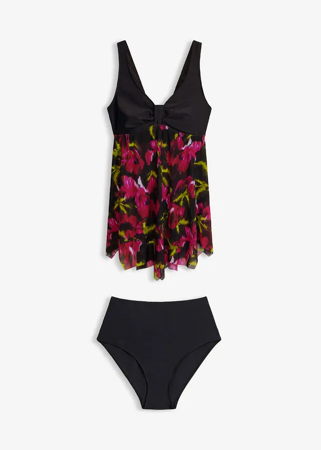 Tankini largo con tejido de malla estampado (2 piezas)