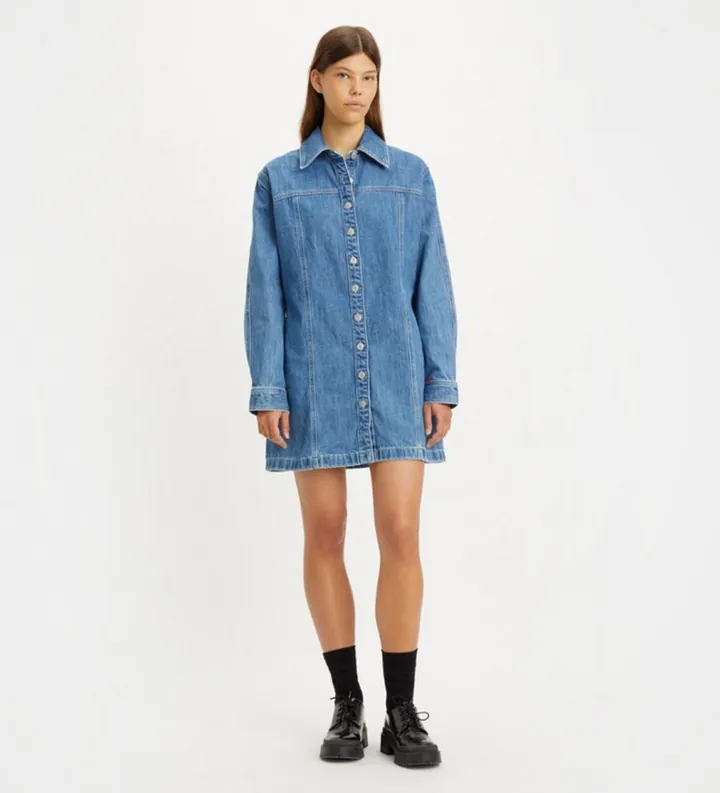 Levi's para mujer. A4585-0001 Vestido Shay azul (M), Casual, Manga larga, Algodón Orgánico, Sostenible