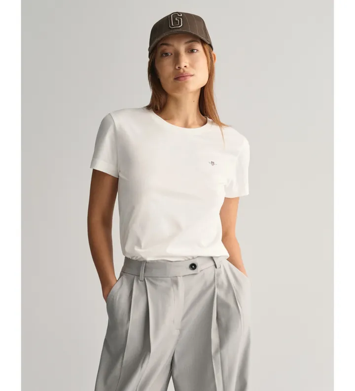 Gant para mujer. 4200200 Camiseta Shield blanco (L), Casual, Algodón, Manga corta