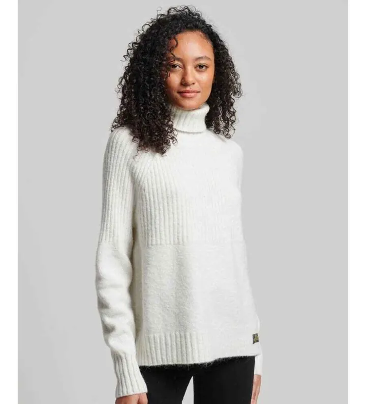 Superdry para mujer. W6110502A Jersey en punto de canalé Essential blanco (L), Casual, Acrílico, Manga larga