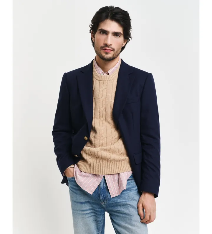 Gant para hombre. 8050213 Jersey de cuello redondo y punto de ochos en lana de oveja marrón (3XL), Casual