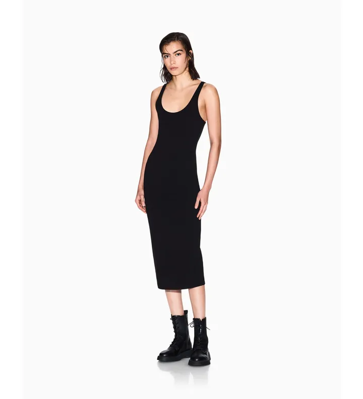 A|X Armani Exchange para mujer. XW000820AF13729UC001 Vestido Midi negro (L), Casual, Viscosa, Sin mangas / Tirantes