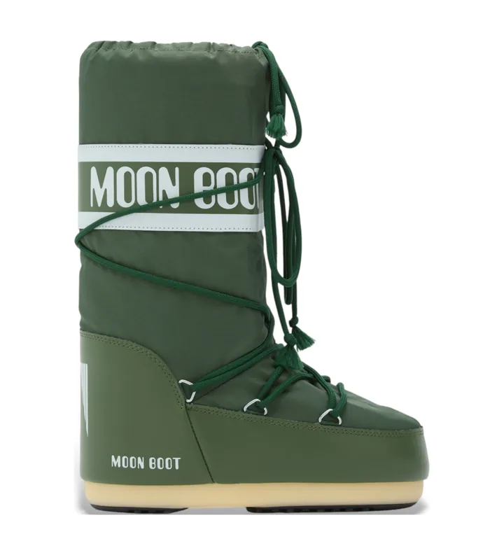 Moon Boot unisex. 80D1400440 Botas Icon Nylon verde (35/38), Plano, Cordones, Casual
