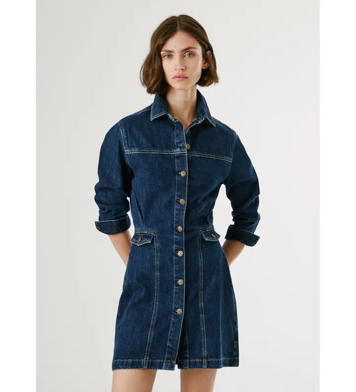 Pepe Jeans para mujer. PL9537685 Vestido Gemma azul (M), Casual, Algodón, Denim, Manga larga