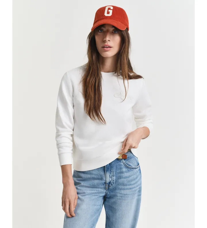 Gant para mujer. 4202586 Sudadera Tonal Shield de cuello redondo blanco roto (L), Casual, Algodón