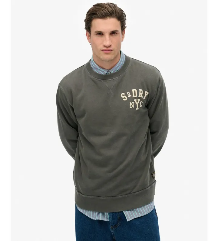 Superdry para hombre. M2014012A Sudadera Vintage Athletic Crew gris oscuro (S), Casual, Algodón